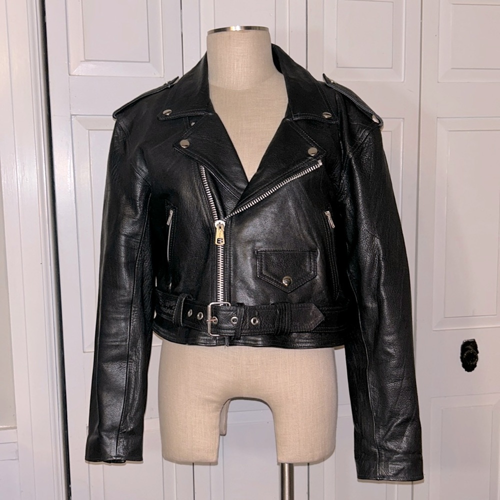 Sleek Black Leather Biker Jacket